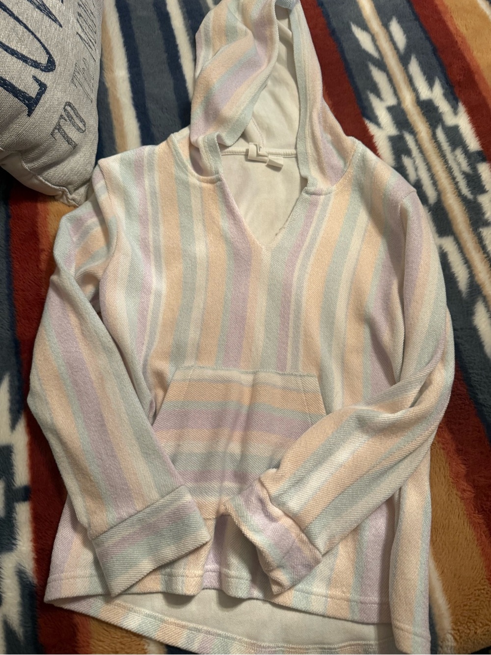Roxy Pastel Striped V-Neck Hooded Pullover - Pink, Blue, Cream, Peach